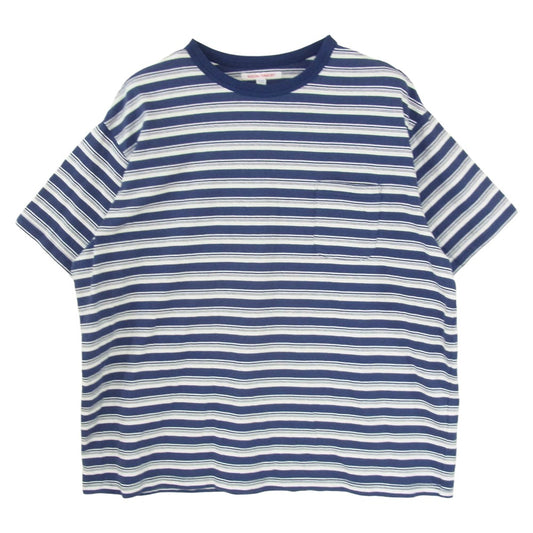 ネセサリーオアアンネセサリー N.O.UN クルーネック ポケット付き ボーダー 半袖 Tシャツ カットソー ネイビー系 L【中古】