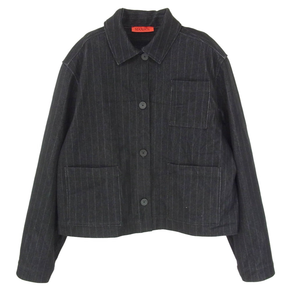 MAX&CO マックスアンドコー 2426916013 マックスマーラジャパンタグ コットン ストライプ クロップド ジャケット ブラック系 M【中古】