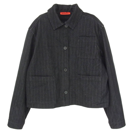 MAX&CO マックスアンドコー 2426916013 マックスマーラジャパンタグ コットン ストライプ クロップド ジャケット ブラック系 M【中古】
