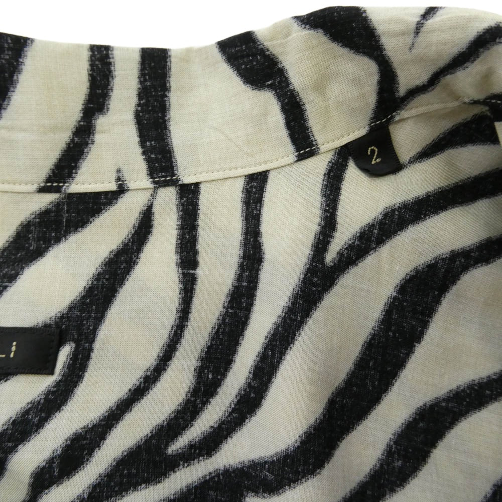 COMOLI コモリ D01-02013 ZEBRA半袖オープンカラーシャツ ゼブラ柄 レーヨン 開襟シャツ オフホワイト系 ブラック系 2【極上美品】【中古】