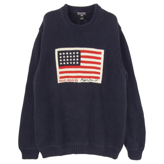 RALPH LAUREN ラルフローレン KR-MJ-BW-2050 星条旗 コットン ニット セーター ネイビー系 M【中古】