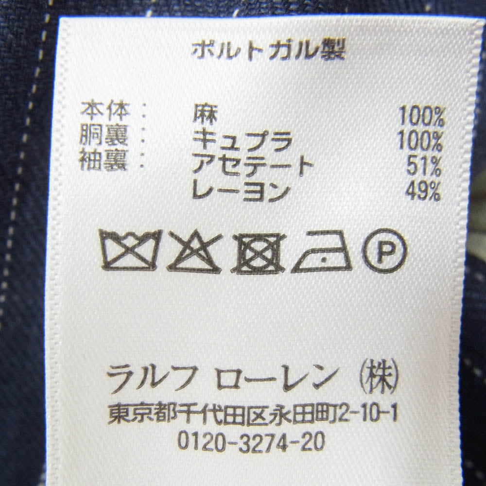 POLO RALPH LAUREN ポロ・ラルフローレン リネン ピンストライプ アンコン ジャケット ネイビー系 38【中古】
