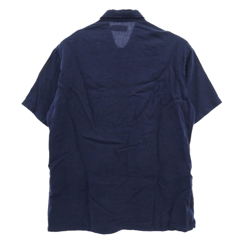 POLO RALPH LAUREN ポロ・ラルフローレン リネン 100% マルチポケット 半袖 シャツ ネイビー系 L【中古】