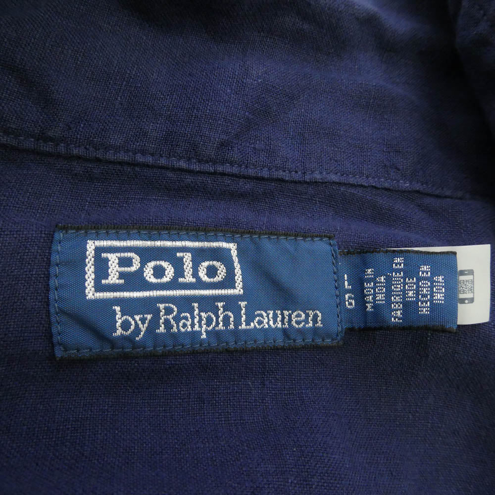 POLO RALPH LAUREN ポロ・ラルフローレン リネン 100% マルチポケット 半袖 シャツ ネイビー系 L【中古】
