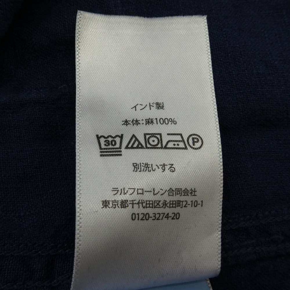 POLO RALPH LAUREN ポロ・ラルフローレン リネン 100% マルチポケット 半袖 シャツ ネイビー系 L【中古】
