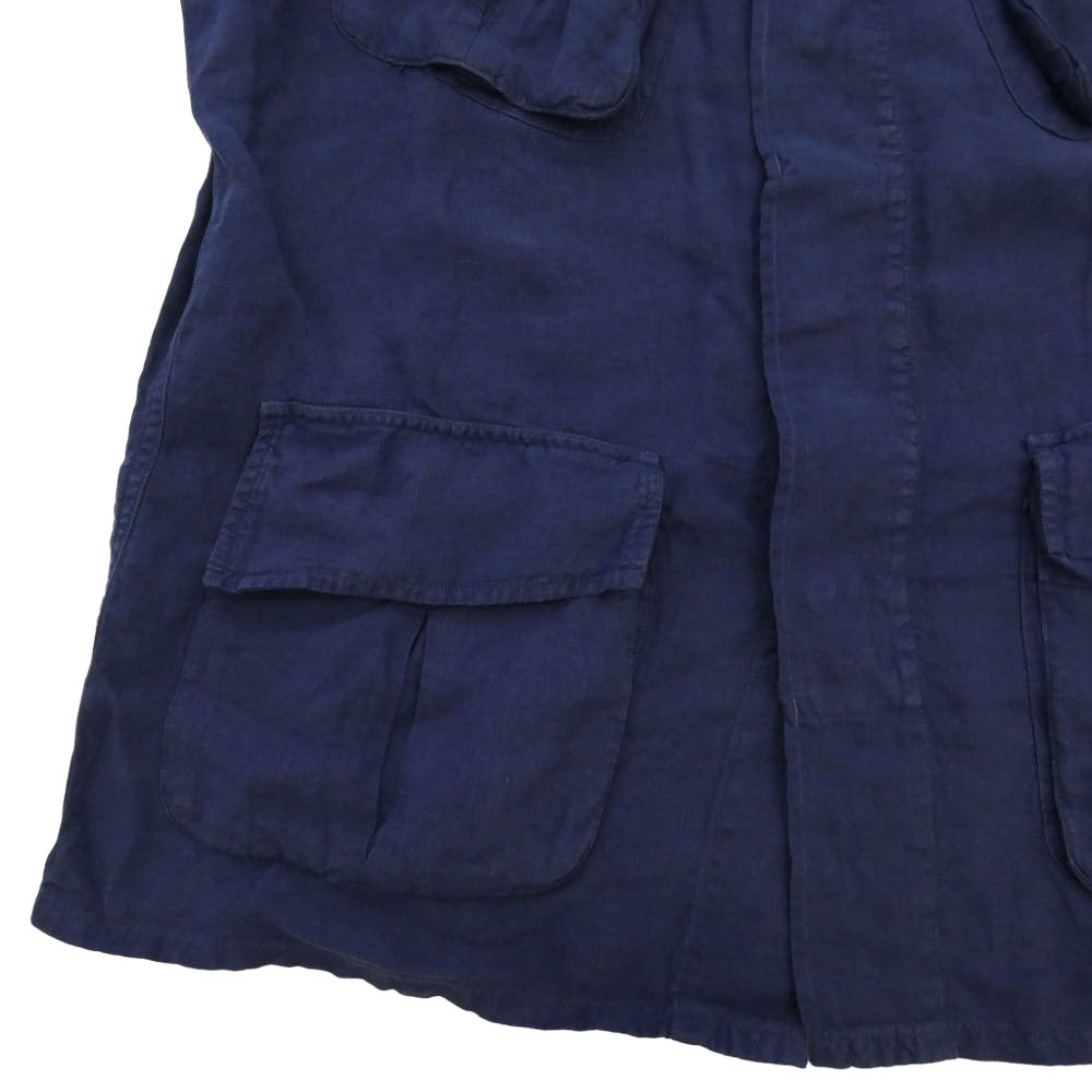 POLO RALPH LAUREN ポロ・ラルフローレン リネン 100% マルチポケット 半袖 シャツ ネイビー系 L【中古】