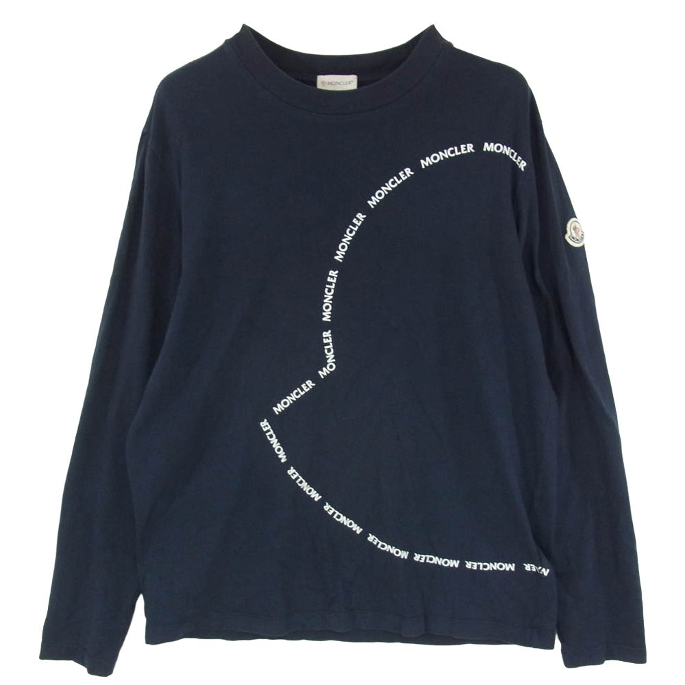 MONCLER モンクレール H10918D00009 8390T モンクレールジャパンタグ LS T-SHIRT ワッペン付 ロゴプリント 長袖 Tシャツ カットソー ネイビー系 L【中古】