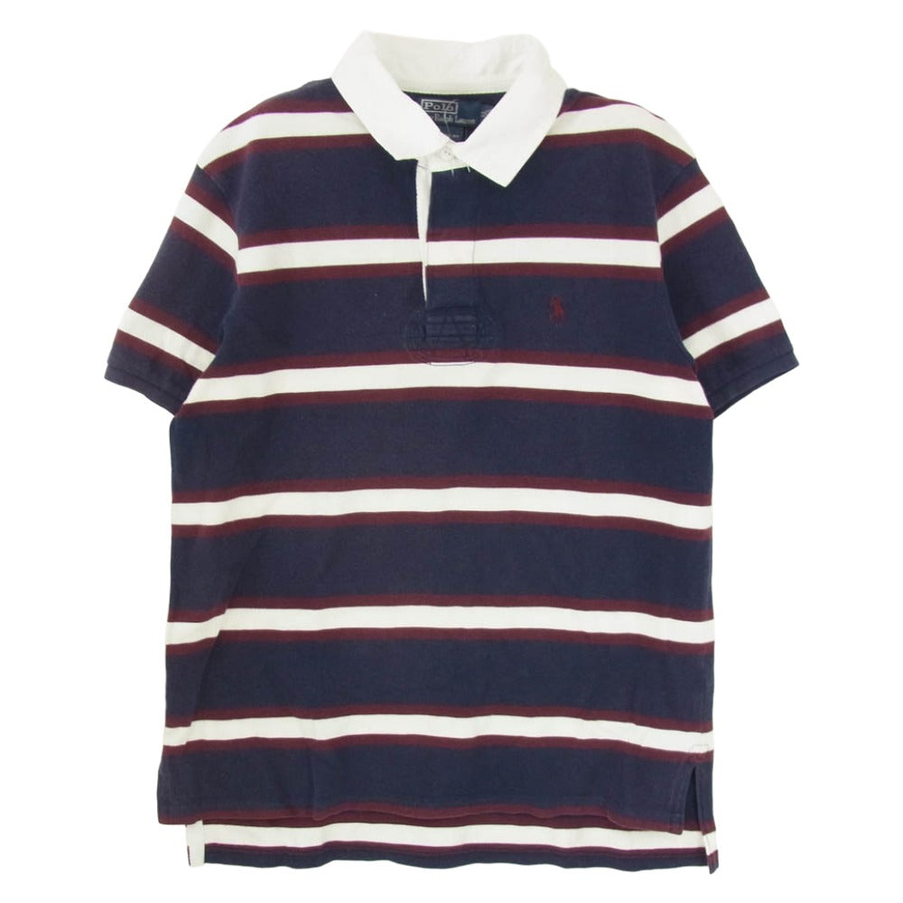 POLO RALPH LAUREN ポロ・ラルフローレン MNBLKNIM1J00100 90s VINTAGE ヴィンテージ ラガーシャツ ボーダー柄 半袖 ポロシャツ ネイビー系 XL【中古】