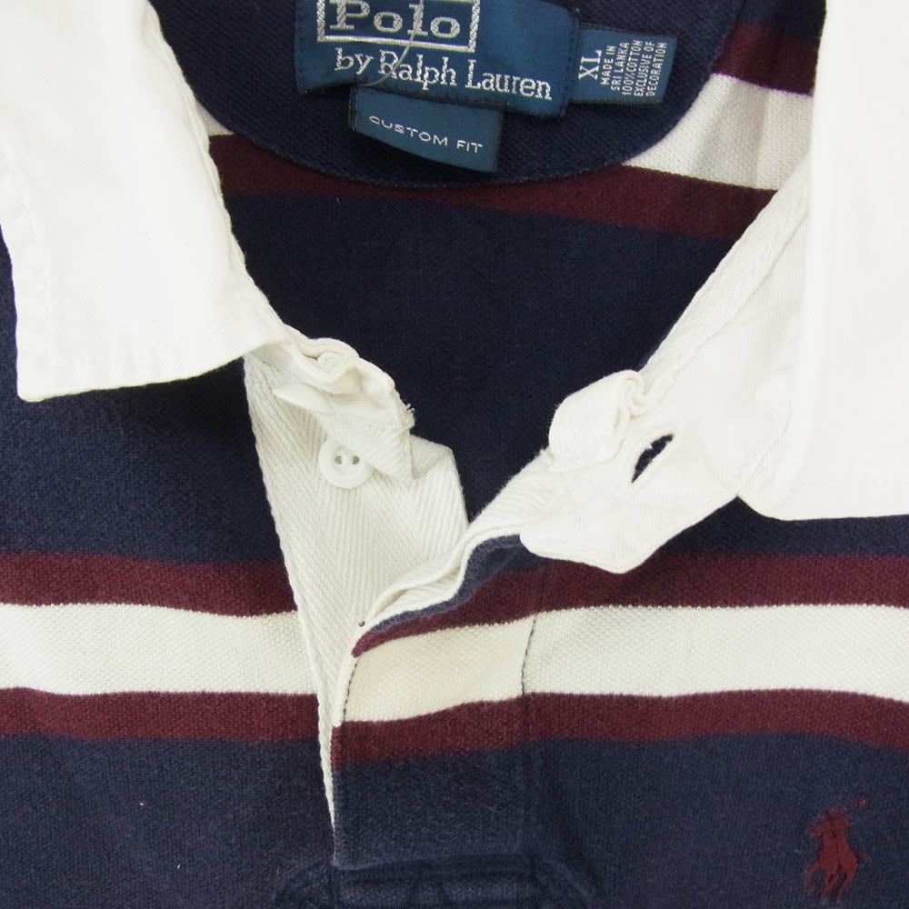 POLO RALPH LAUREN ポロ・ラルフローレン MNBLKNIM1J00100 90s VINTAGE ヴィンテージ ラガーシャツ ボーダー柄 半袖 ポロシャツ ネイビー系 XL【中古】