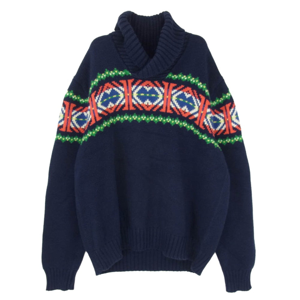 POLO RALPH LAUREN ポロ・ラルフローレン 0187240SPL 90s 00s フェアアイル柄 ショールカラー コットン セーター ニット ネイビー系 L【中古】