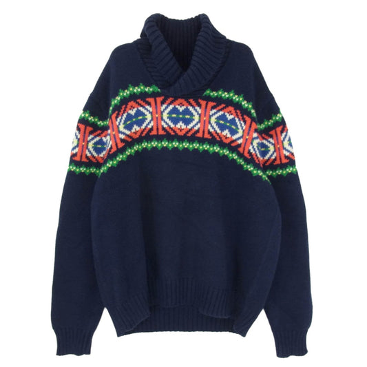 POLO RALPH LAUREN ポロ・ラルフローレン 0187240SPL 90s 00s フェアアイル柄 ショールカラー コットン セーター ニット ネイビー系 L【中古】