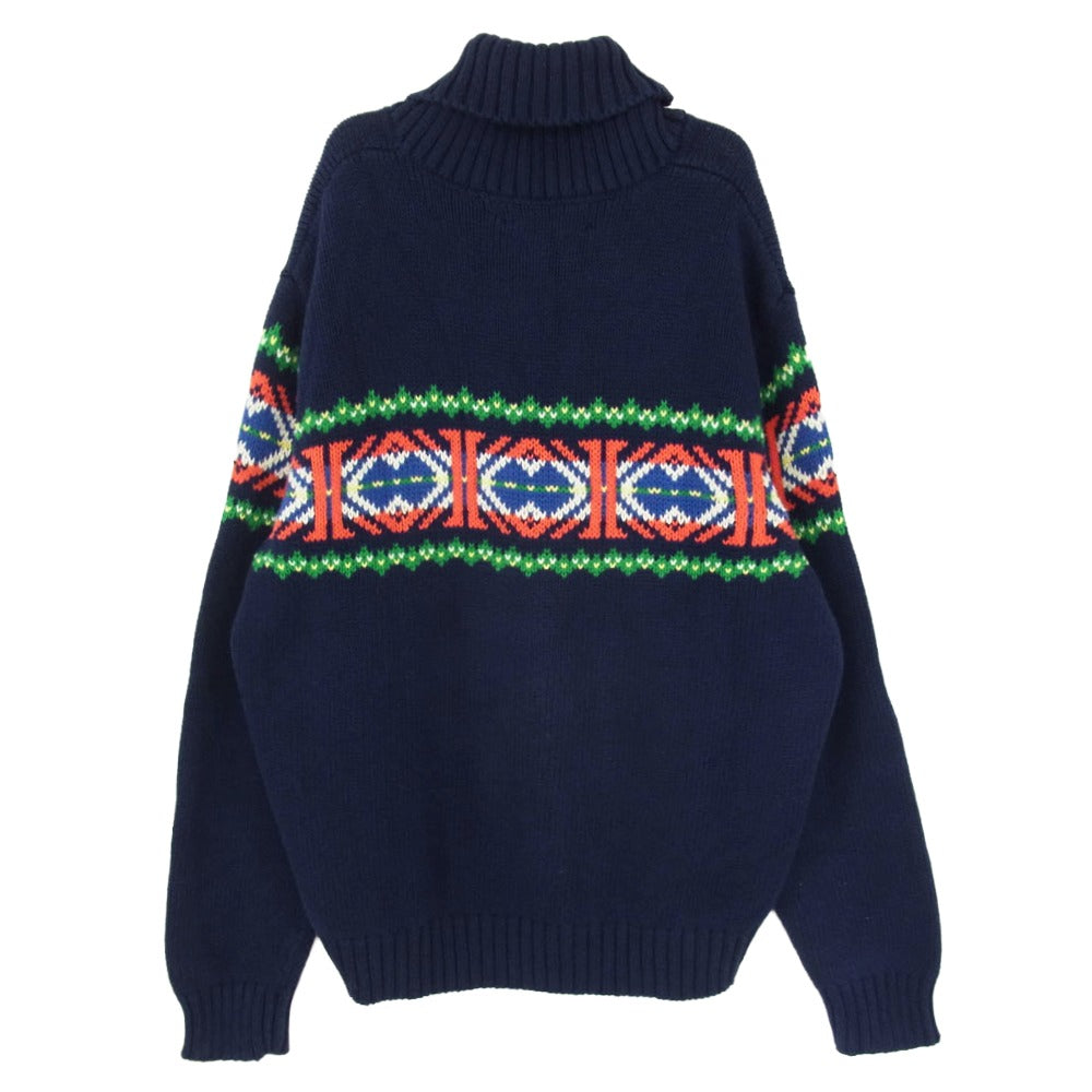 POLO RALPH LAUREN ポロ・ラルフローレン 0187240SPL 90s 00s フェアアイル柄 ショールカラー コットン セーター ニット ネイビー系 L【中古】