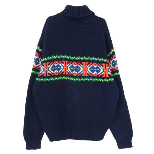 POLO RALPH LAUREN ポロ・ラルフローレン 0187240SPL 90s 00s フェアアイル柄 ショールカラー コットン セーター ニット ネイビー系 L【中古】
