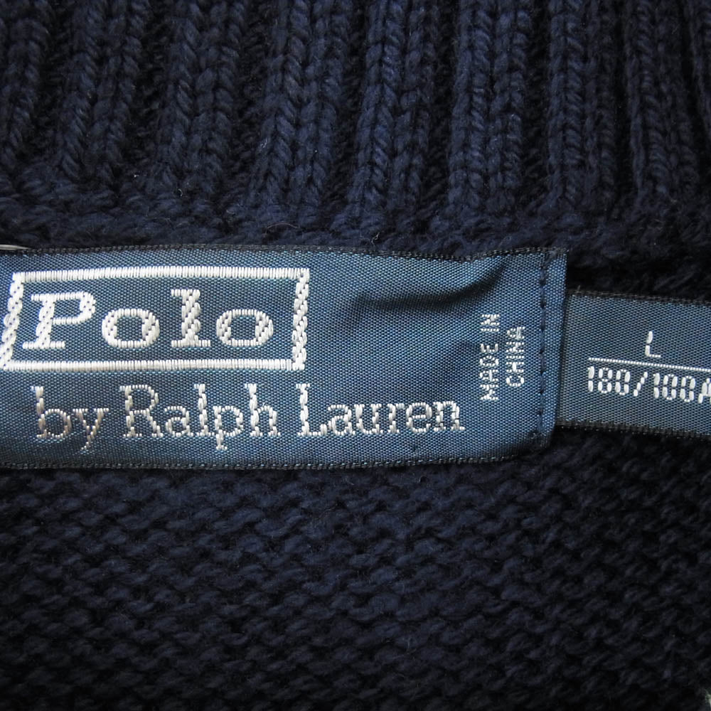 POLO RALPH LAUREN ポロ・ラルフローレン 0187240SPL 90s 00s フェアアイル柄 ショールカラー コットン セーター ニット ネイビー系 L【中古】