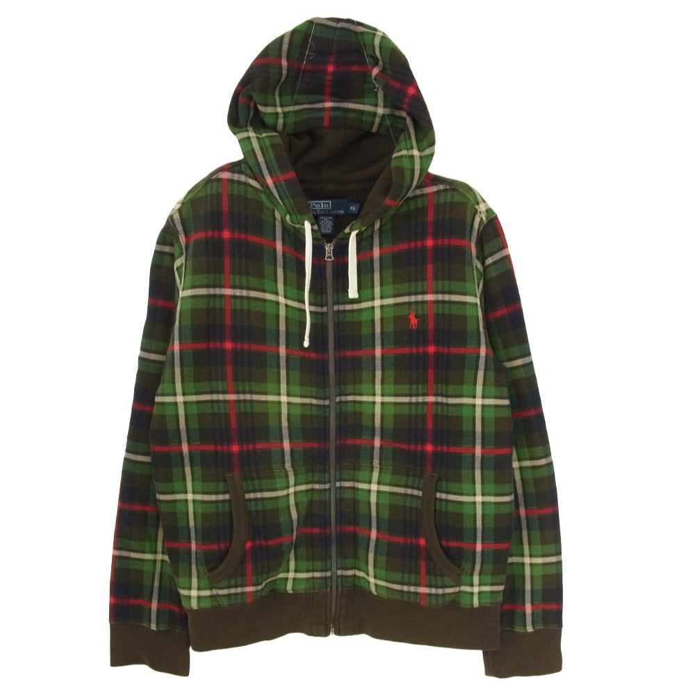 POLO RALPH LAUREN ポロ・ラルフローレン MNBLKIM1C00117 90s VINTAGE ヴィンテージ 裏サーマル チェック柄 ジップアップ フーディ パーカー グリーン系 XL【中古】