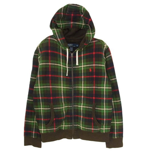 POLO RALPH LAUREN ポロ・ラルフローレン MNBLKIM1C00117 90s VINTAGE ヴィンテージ 裏サーマル チェック柄 ジップアップ フーディ パーカー グリーン系 XL【中古】