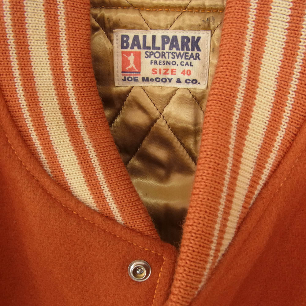 The REAL McCOY'S ザリアルマッコイズ ジョーマッコイ Ball Park Wool Varsity Jacket ボール パーク ウール バーシティ 袖レザー切替 ジャケット スタジャン オレンジ系 40【中古】