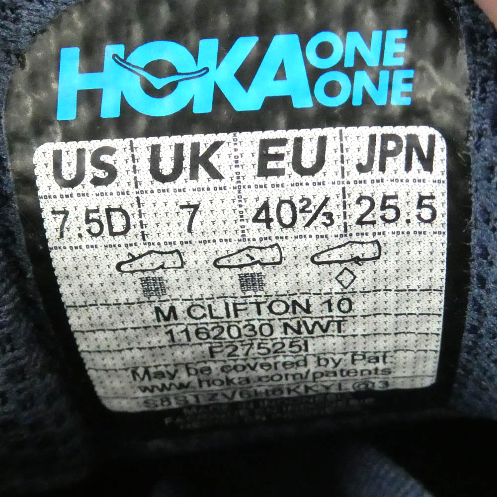 HOKA ONE ONE ホカ オネオネ 1162030 Clifton 10 NavyWhite クリフトン ネイビー ホワイト ランニングシューズ ローカットスニーカー ネイビー系 ホワイト系 25.5cm【中古】