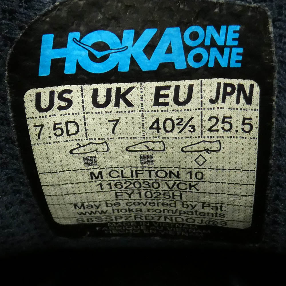 HOKA ONE ONE ホカ オネオネ 1162030 Clifton 10 Varsity Navy Black クリフトン バーシティネイビー ブラック ランニングシューズ ローカットスニーカー ダークネイビー系 ブラック系 25.5cm【中古】