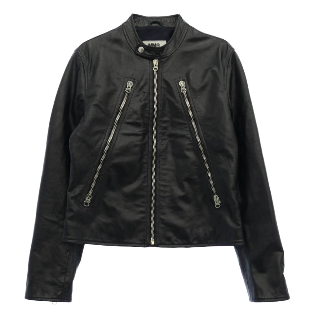 MAISON MARGIELA メゾンマルジェラ 20SS S52AM0146 MM6 エムエムシックス 八の字 ライダース シングル レザー ジャケット ダークネイビー系 42【中古】