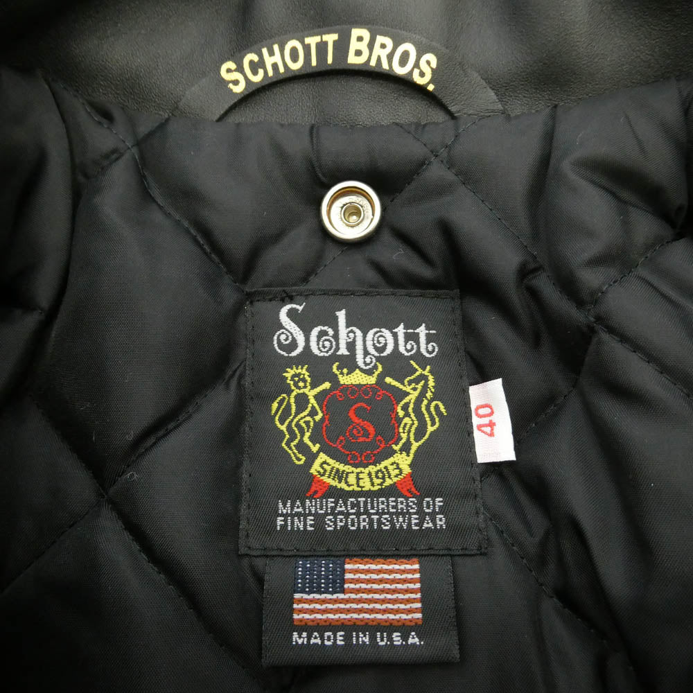 schott ショット 7007 USA製 米国製 613US ワンスター 牛革 カウレザー ダブル ライダース レザー ジャケット ブラック系 40【極上美品】【中古】