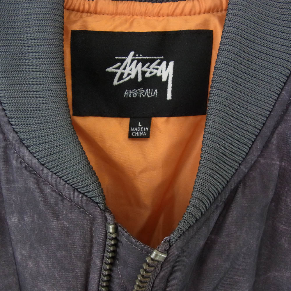 STUSSY ステューシー USED加工 ジップアップ MA-1 エムエーワン フライト ジャケット グレー系 L【極上美品】【中古】