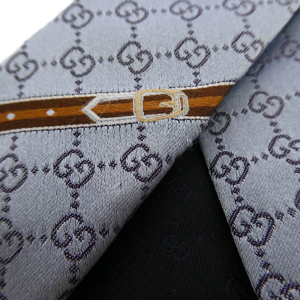 GUCCI グッチ イタリア製 シルク 100% GG柄 ネクタイ ライトブルー系【中古】