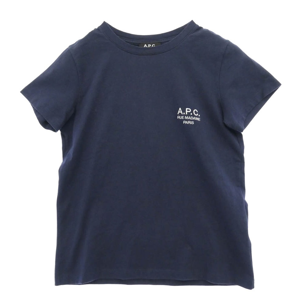 A.P.C. アーペーセー F26842 RUE MADAME PARIS ロゴ刺繍 リュ マダム パリ Ｔシャツ 半袖カットソー ネイビー系 XS【中古】