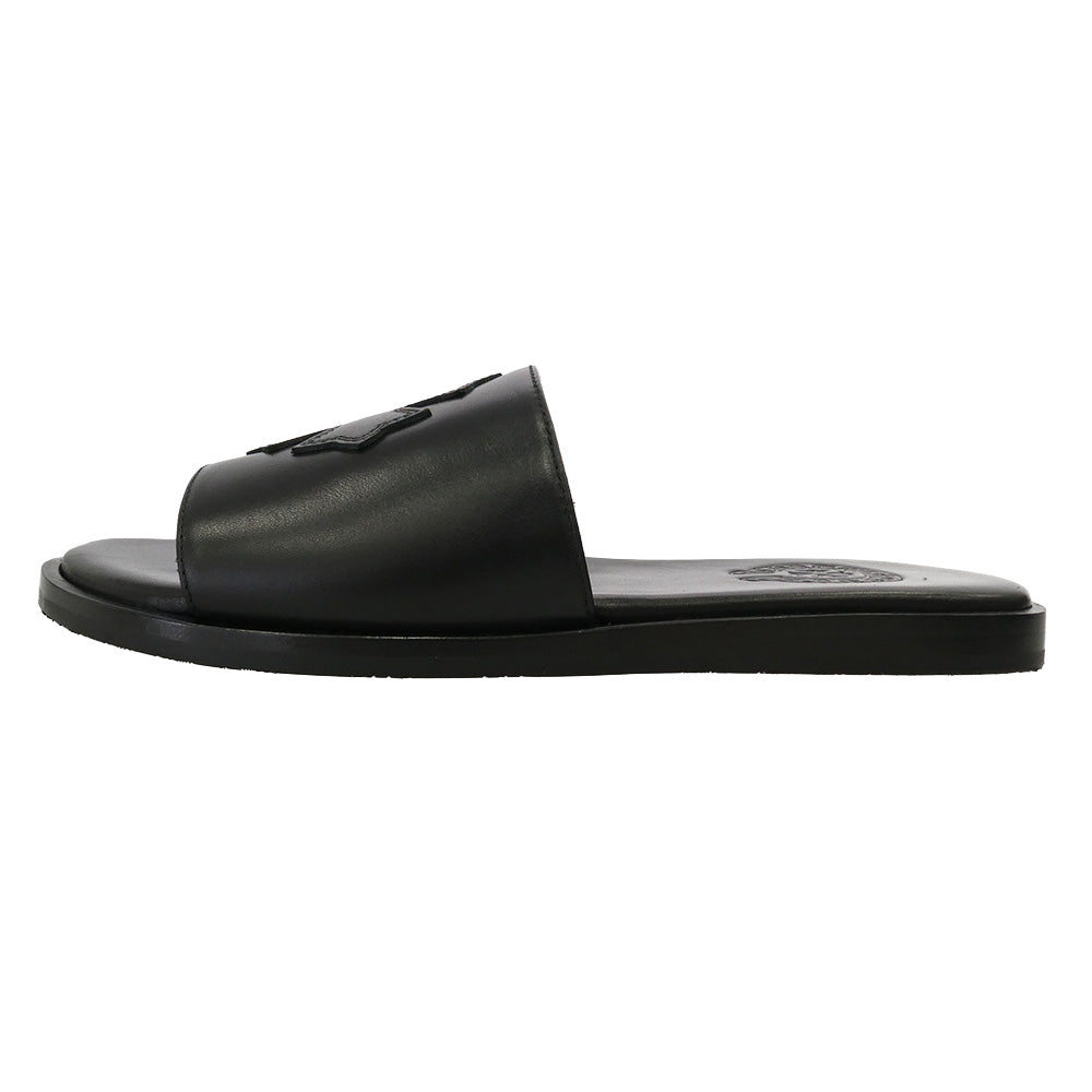 CHROME HEARTS クロムハーツ（原本無） 国内レシート原本付属 CH Plus Patch Leather Slide CHプラス パッチ レザー サンダル スライド ブラック系 37【新古品】【未使用】【中古】