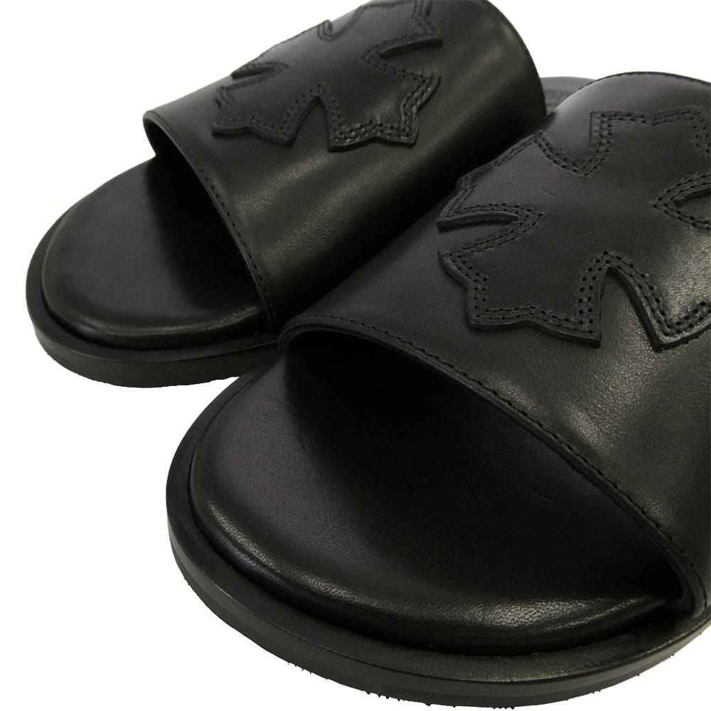 CHROME HEARTS クロムハーツ（原本無） 国内レシート原本付属 CH Plus Patch Leather Slide CHプラス パッチ レザー サンダル スライド ブラック系 37【新古品】【未使用】【中古】