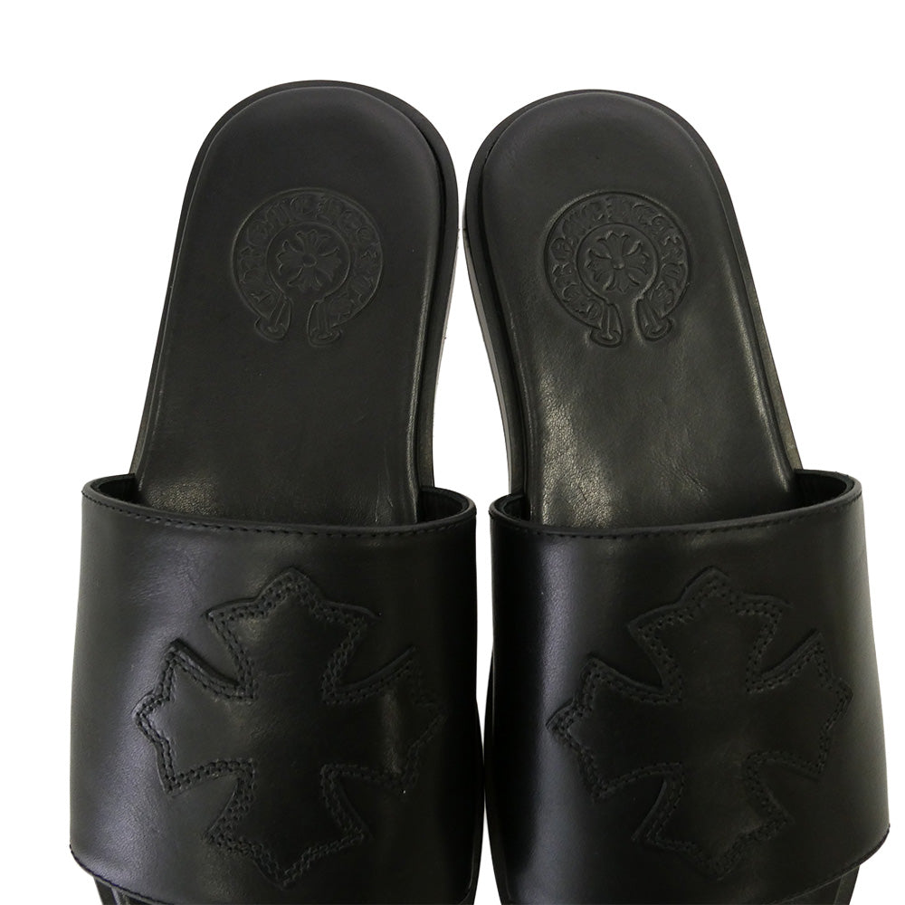 CHROME HEARTS クロムハーツ（原本無） 国内レシート原本付属 CH Plus Patch Leather Slide CHプラス パッチ レザー サンダル スライド ブラック系 37【新古品】【未使用】【中古】