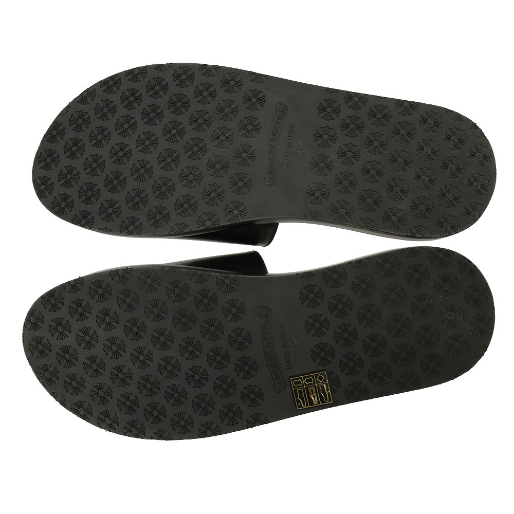 CHROME HEARTS クロムハーツ（原本無） 国内レシート原本付属 CH Plus Patch Leather Slide CHプラス パッチ レザー サンダル スライド ブラック系 37【新古品】【未使用】【中古】
