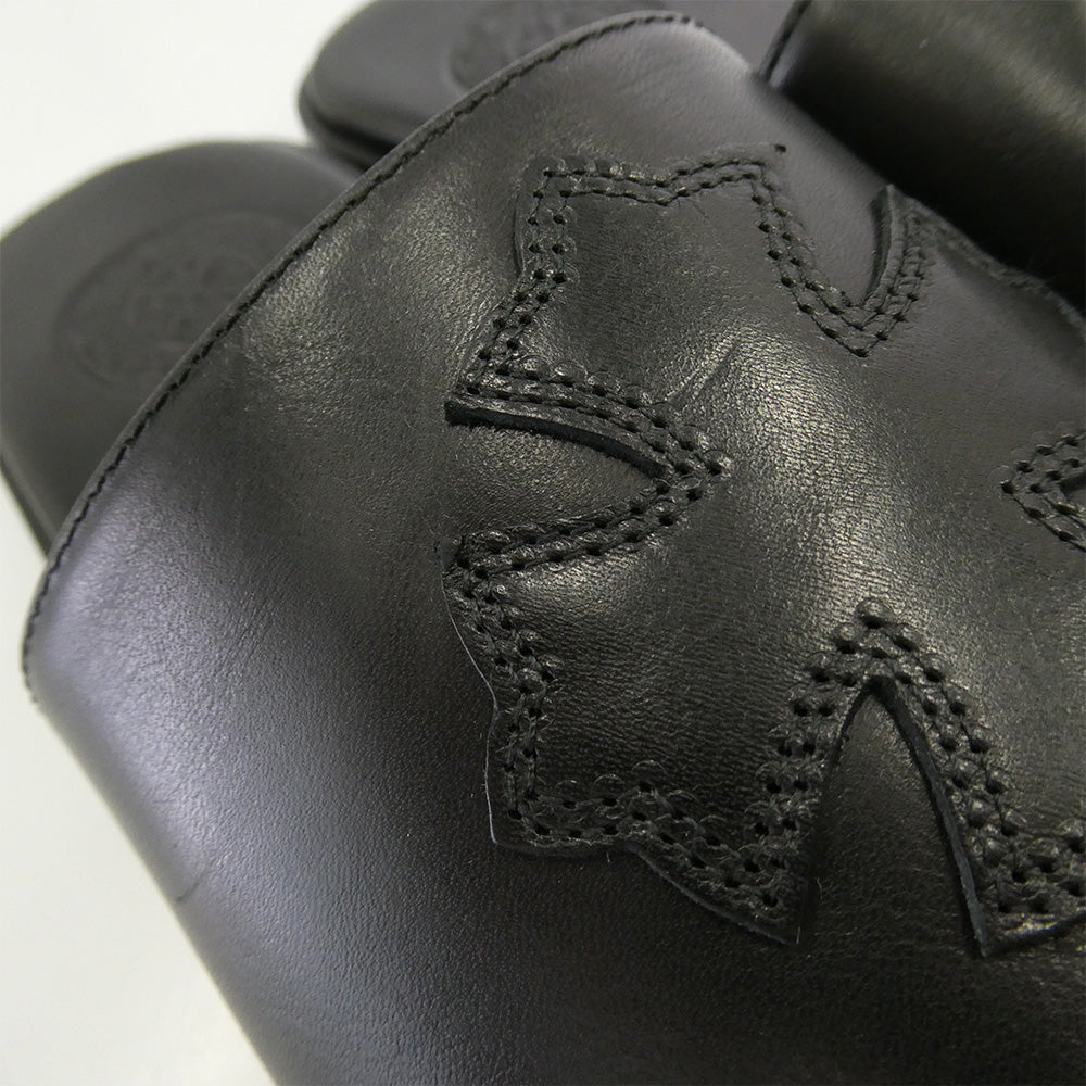 CHROME HEARTS クロムハーツ（原本無） 国内レシート原本付属 CH Plus Patch Leather Slide CHプラス パッチ レザー サンダル スライド ブラック系 37【新古品】【未使用】【中古】