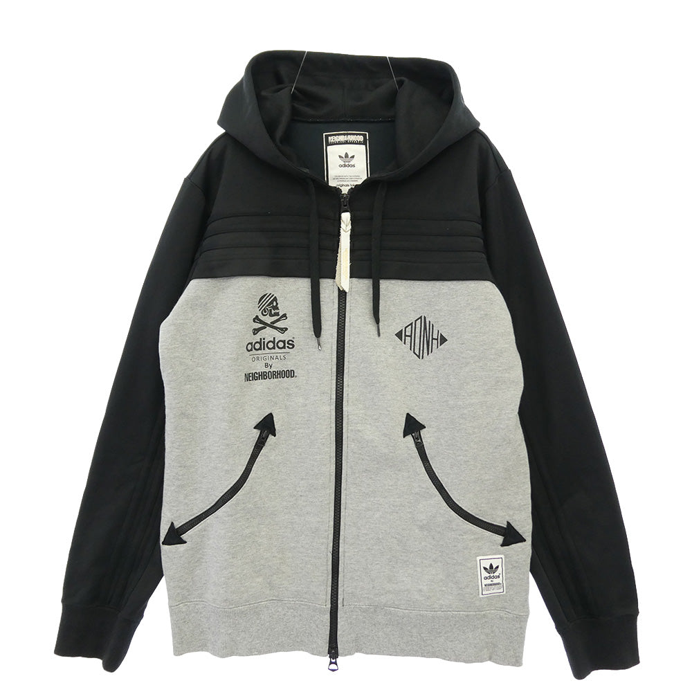 NEIGHBORHOOD ネイバーフッド adidas アディダス S15229 x adidas Originals アディダス オリジナルス プリント ジップアップ フーディー パーカー グレー系 ブラック系 M【中古】