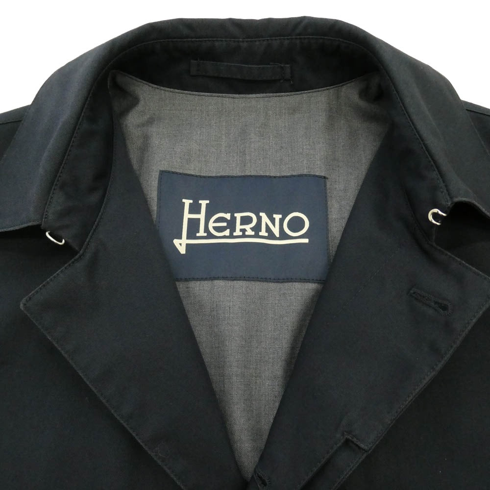 Herno ヘルノ 比翼 ステンカラー ロング コート ブラック系 44【中古】