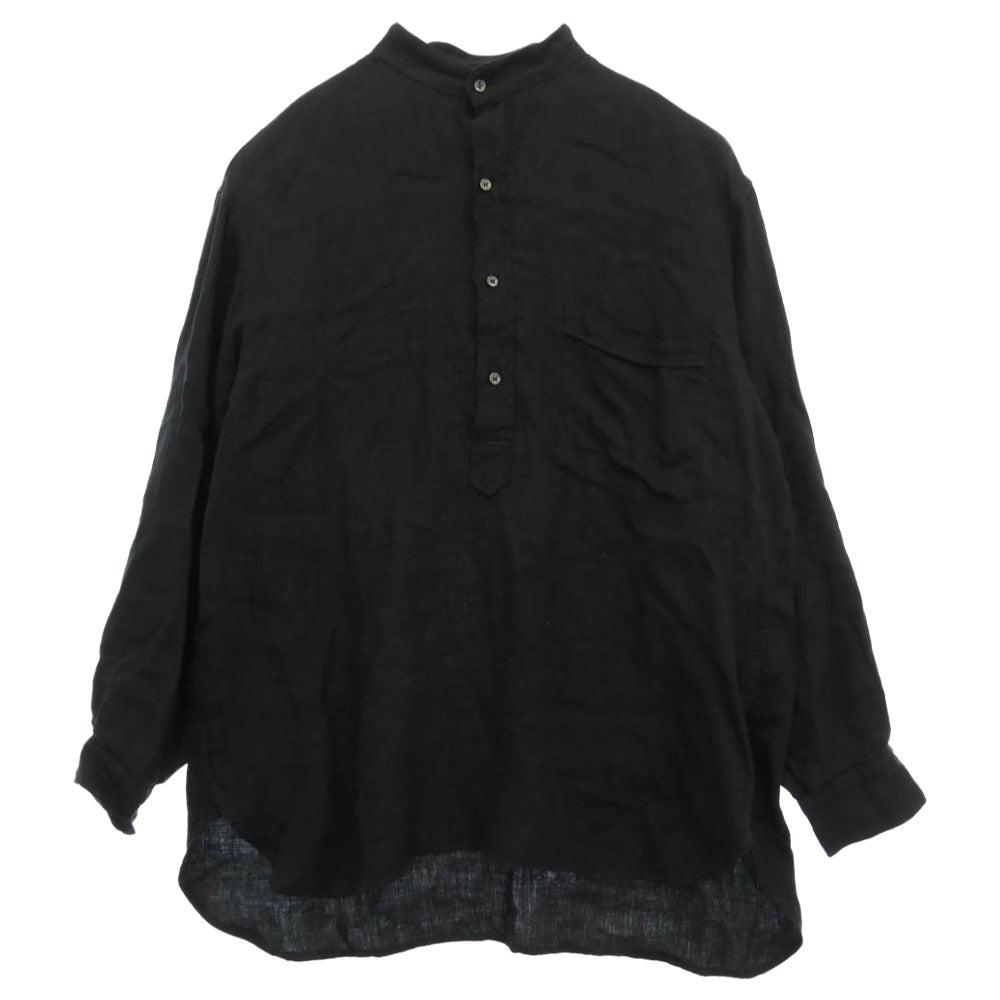 COMOLI コモリ 26SS D01-02009 リネンWクロス プルオーバーシャツ 長袖シャツ ブラック系 2【中古】