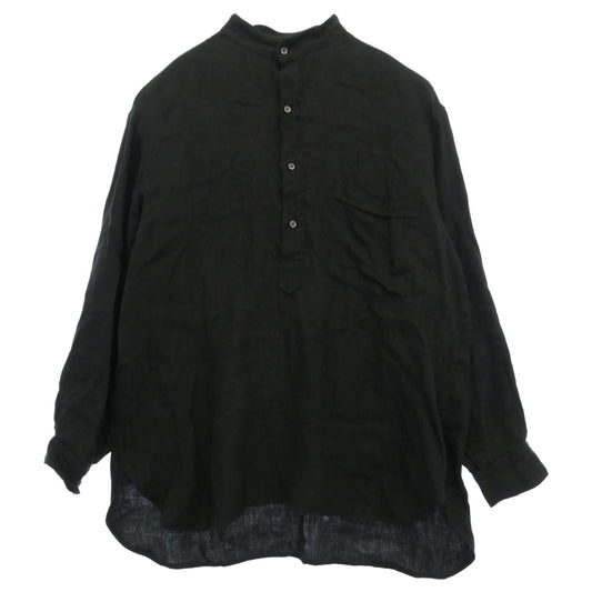 COMOLI コモリ 26SS D01-02009 リネンWクロス プルオーバーシャツ 長袖シャツ ブラック系 2【中古】