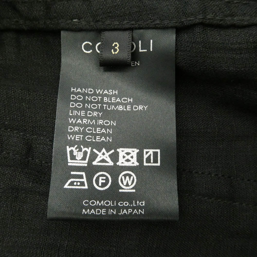 COMOLI コモリ 26SS D01-03016 リネンWクロスドローストリングパンツ ブラック系 3【中古】