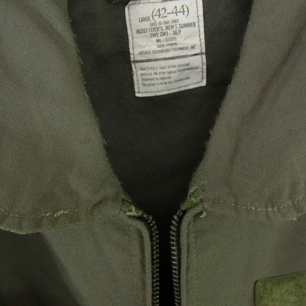 米軍 8415-01-608-2983 CWU-36P DEFENSE TECHNOLOGY EQUIPMENT.INC製 フライト ジャケット カーキ系 L【中古】