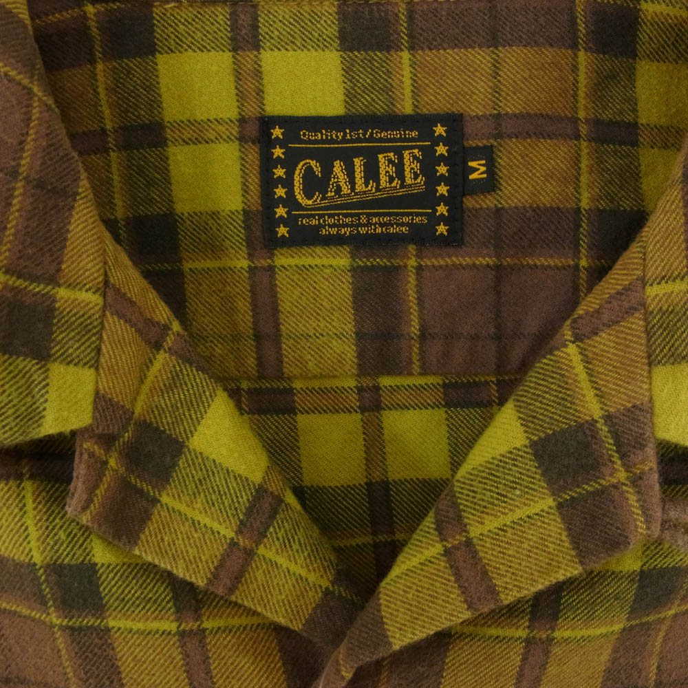 CALEE キャリー 胸刺繍 ロゴ チェック オープンカラー ロングスリーブ 長袖 シャツ グリーン系 M【中古】