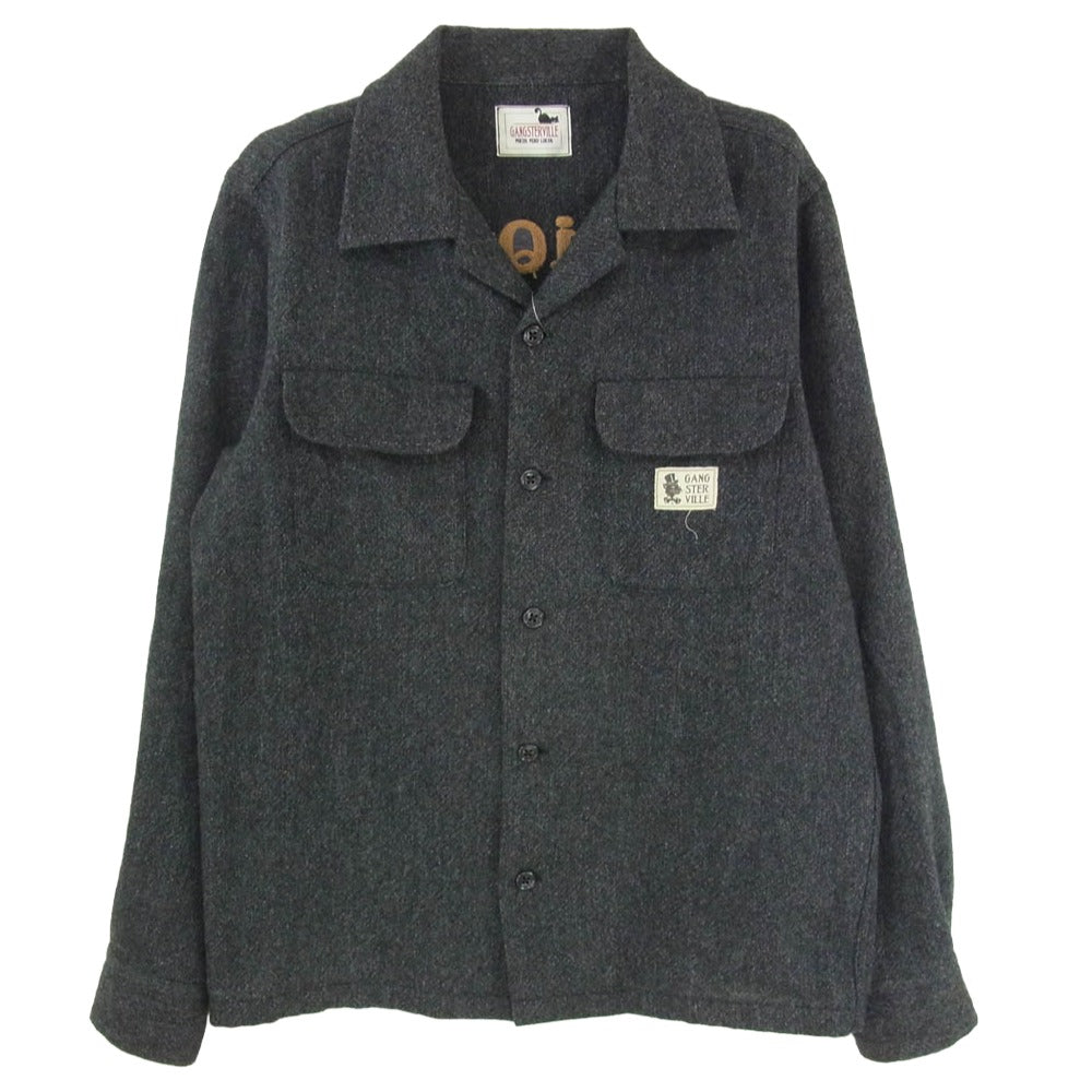GANGSTERVILLE ギャングスタービル 13AW GSV-13-AW-30 ロゴ刺繍 ウール オープンカラー 長袖 シャツ グレー系 M【中古】