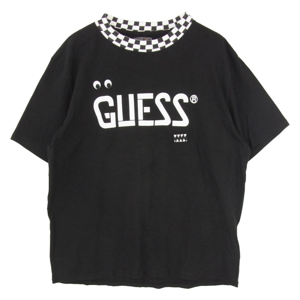 Guess ゲス x J BALVIN ジェイバルヴィン チェッカードクルーネック 半袖 Tシャツ ブラック系 L【中古】