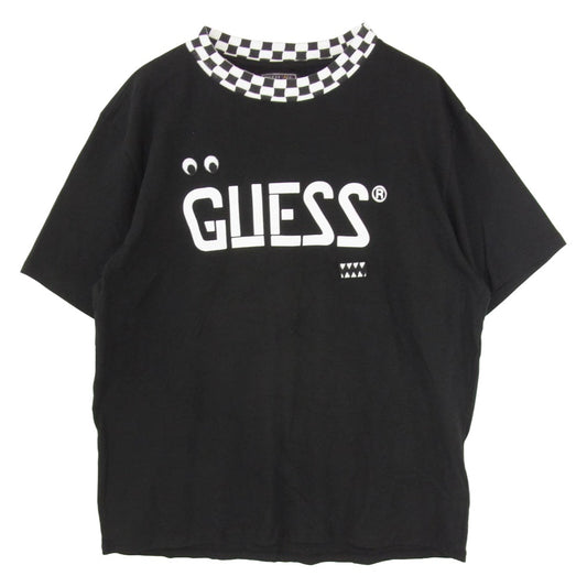 Guess ゲス x J BALVIN ジェイバルヴィン チェッカードクルーネック 半袖 Tシャツ ブラック系 L【中古】