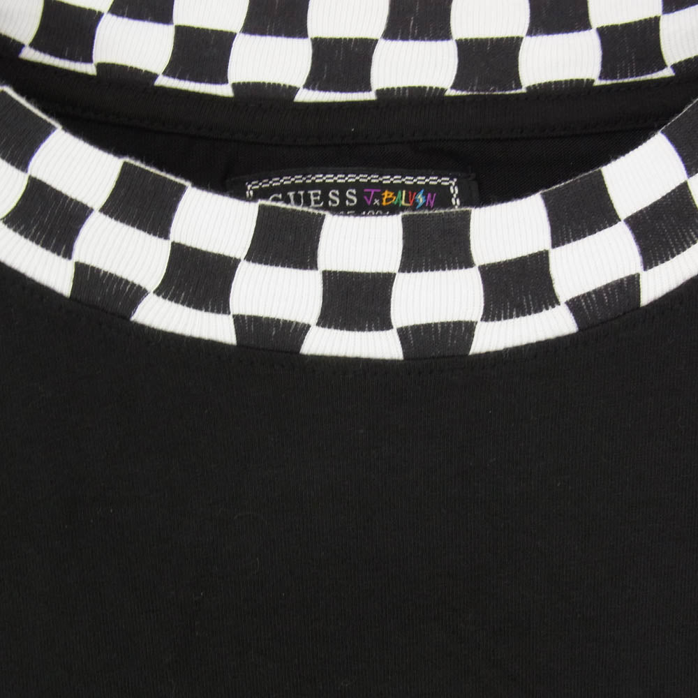 Guess ゲス x J BALVIN ジェイバルヴィン チェッカードクルーネック 半袖 Tシャツ ブラック系 L【中古】