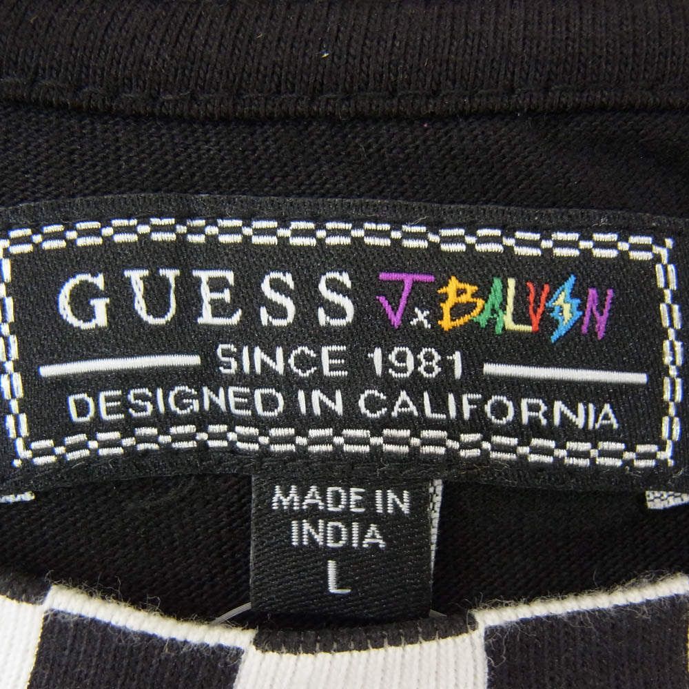 Guess ゲス x J BALVIN ジェイバルヴィン チェッカードクルーネック 半袖 Tシャツ ブラック系 L【中古】