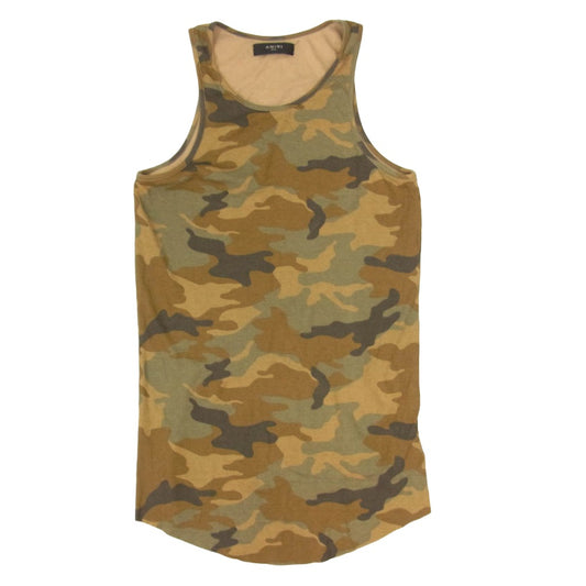 AMIRI アミリ Camo Tank Top カモフラ カットオフ ロング タンクトップ カーキ系 S【中古】