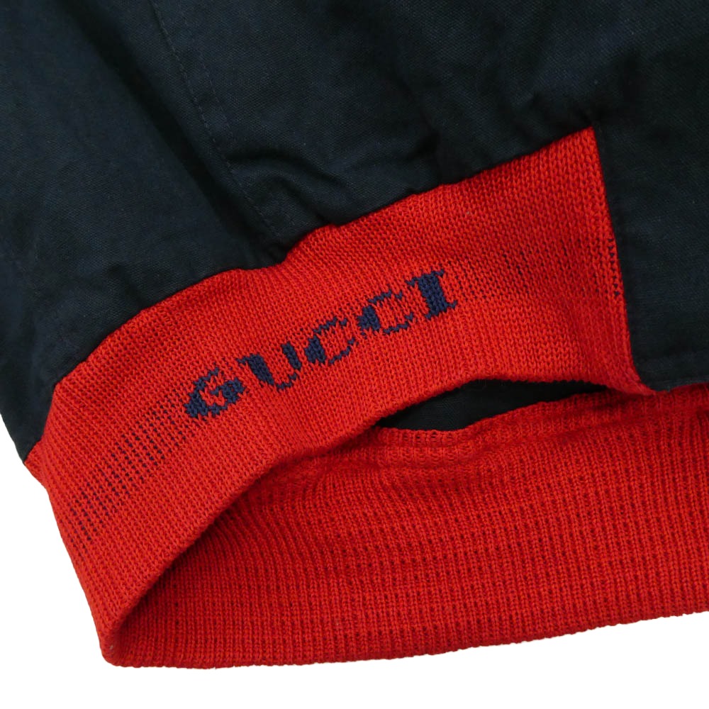 GUCCI グッチ イタリア製 ヴィンテージ 裾リブ ロゴ編み 比翼 スウィングトップ ブルゾン ジャケット ネイビー系 50【中古】