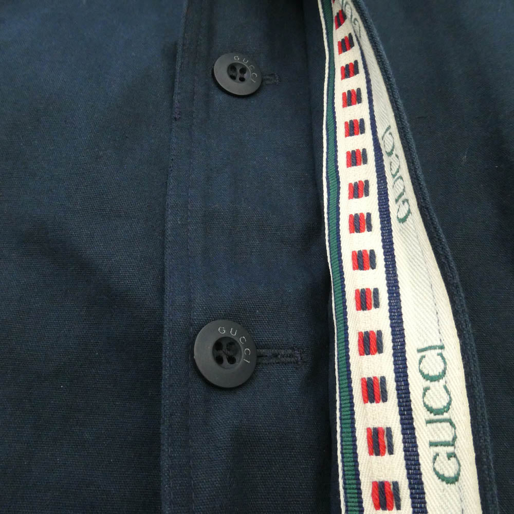 GUCCI グッチ イタリア製 ヴィンテージ 裾リブ ロゴ編み 比翼 スウィングトップ ブルゾン ジャケット ネイビー系 50【中古】