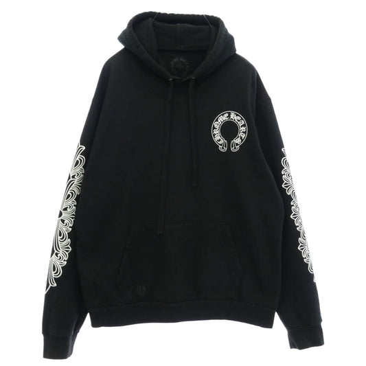 CHROME HEARTS クロムハーツ（原本無） SWTSHRT PLVR プルオーバー パーカー 袖フローラル ホースシュープリント スウェットパーカー ブラック系 L【中古】