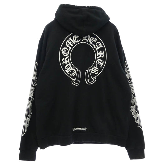 CHROME HEARTS クロムハーツ（原本無） SWTSHRT PLVR プルオーバー パーカー 袖フローラル ホースシュープリント スウェットパーカー ブラック系 L【中古】